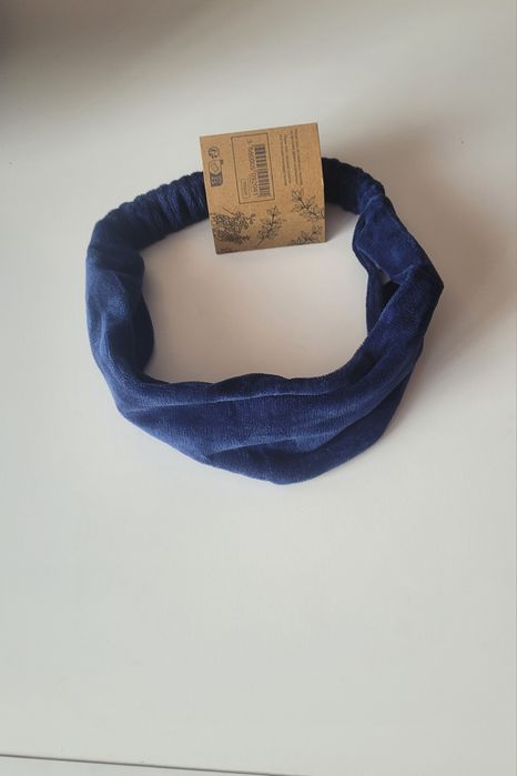 Opaska do włosów na gumce turban granatowy kobaltowy