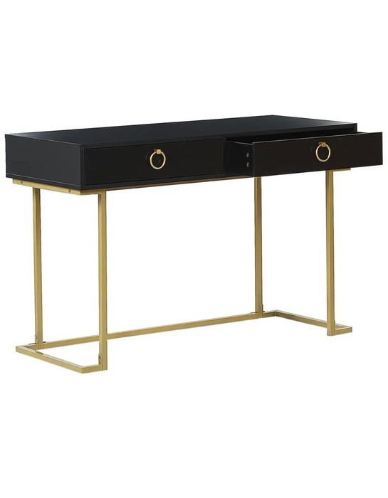 Consola Secretária Preto/Dourado 115 cm 50 cm com arrumação
