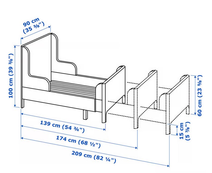 BUSUNGE Cama infantil extensível 80x200 cm + colchão ÖMSINT