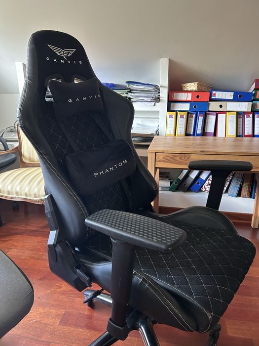 Fotel gamvis czarny welur eko skóra