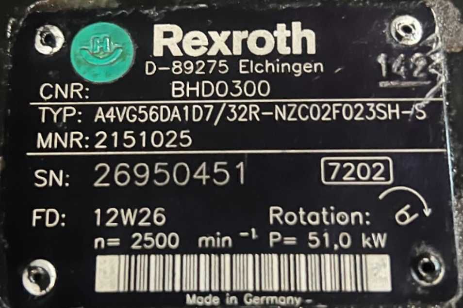 Rexroth A4VG56DA1D7/32R - NZC02F023SH - S (BHD0300) Pompa Hydrauliczna