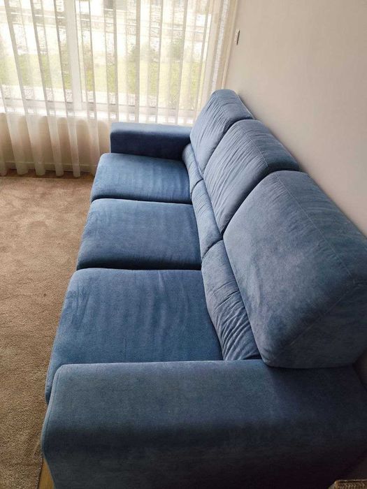 Sofá Azul com 3 Chaises + Mega Puff – Conforto, Versatilidade e Estilo