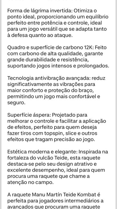 Raquete padel KOMBAT TEIDE com garantia