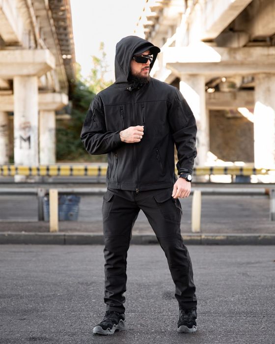 Міська тактична куртка + штани MAXIMUS софтшел black ЧОРНА