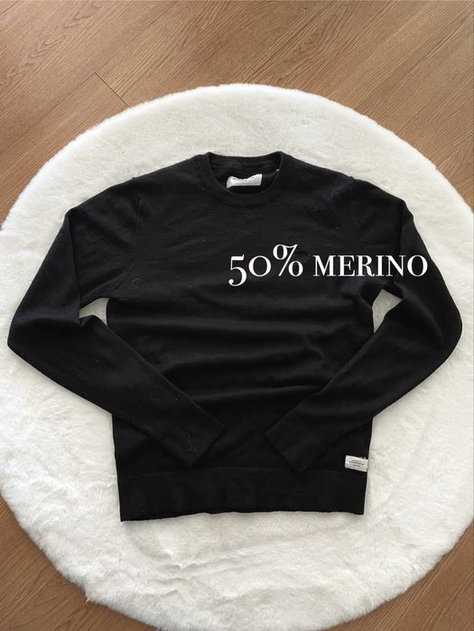 Sweter 50% merino wool wełna merynos M L przylegajacy baza uniwersalny