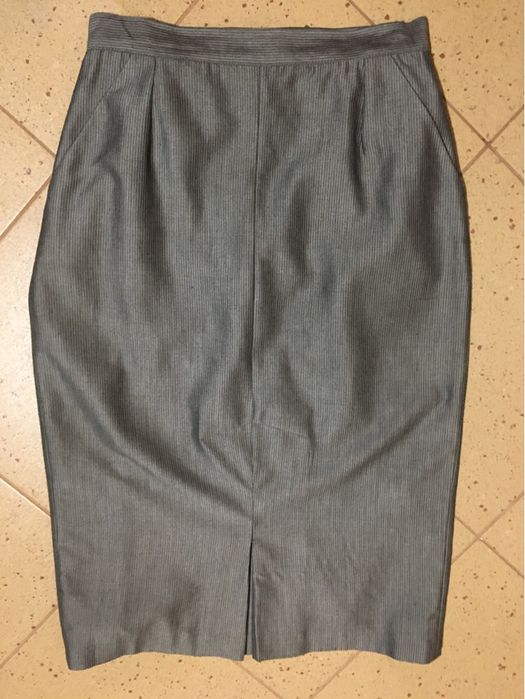 PATRIZIA ARYTON elegancka spódnica z kontrafałdą,stalowoszara,ołówkowa