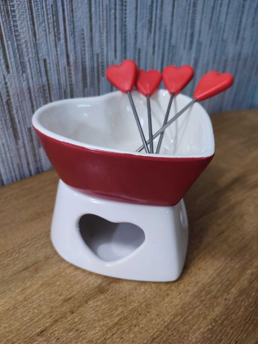 Керамічний горщик для шоколадного фондю у формі серця, набір для фондю