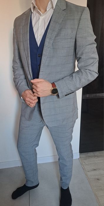 Elegancki garnitur męski komplet Zara kamizelka marynarka i spodnie