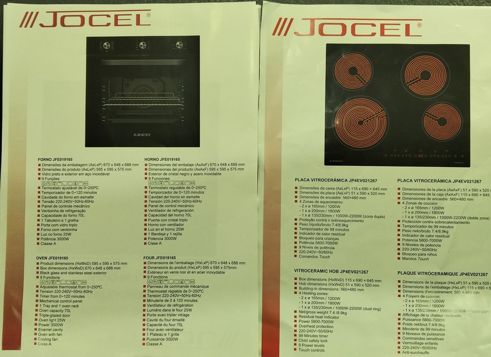 Placa vitroceramica + forno elétrico Jocel