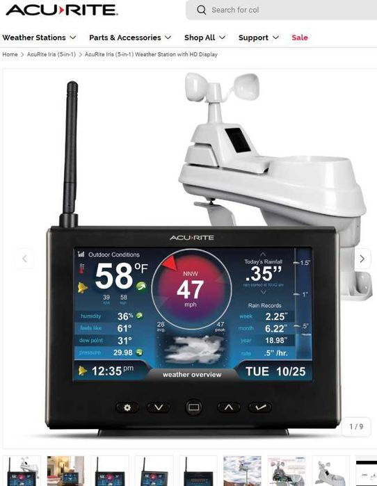 Stacja pogodowa AcuRite Iris (5w1) z wyświetlaczem HD + czujnik burz