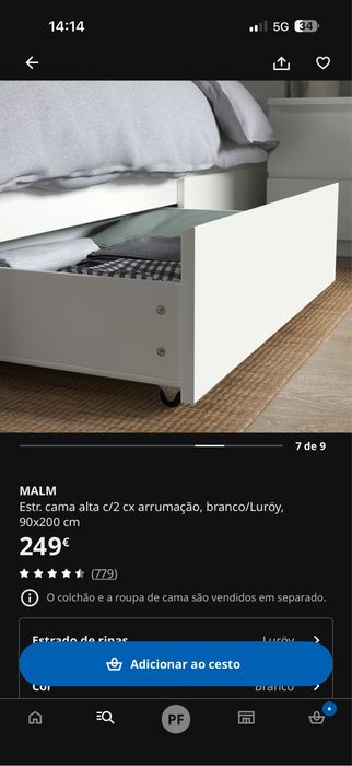 Cama MALM ikea - 90x200 com gavetas