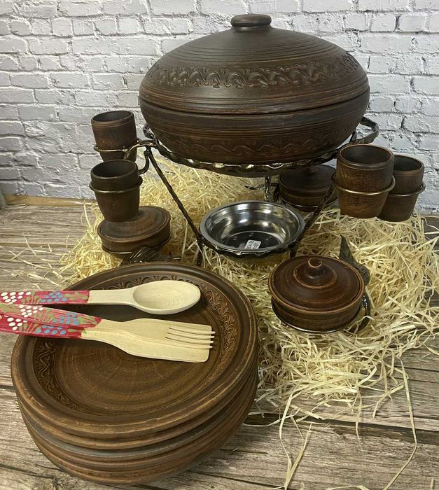 Садж из красной глины для подачи мясных шашлыка кастрюля  3,5 л казан