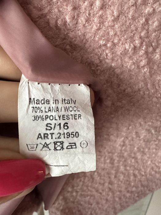 Piekny wełniany płaszczyk pudrowy róż rozm M 38