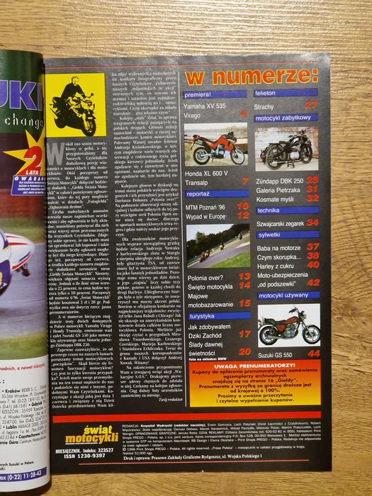 Świat Motocykli czerwiec nr 6 1996 Honda Yamaha Zundapp Suzuki