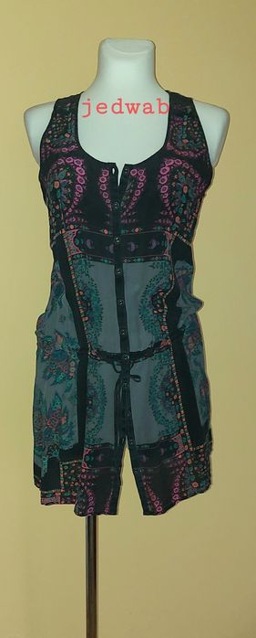 Sukienka XL,tunika 100% jedwab,boho,rozpinana,z obniżonym stanem