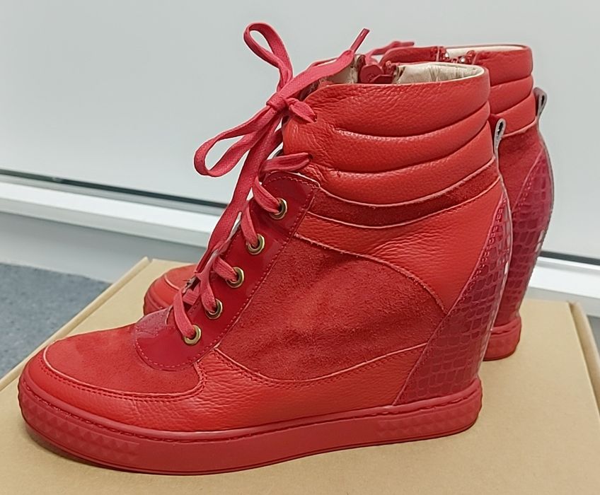Sneakersy koturn Lucia Bosetti skóra naturalna snake czerwone 37