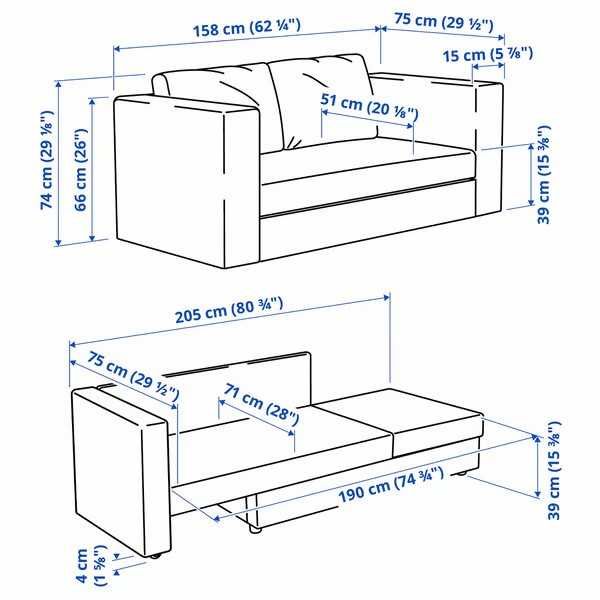 Sofá-cama de 2 lugares que se transforma em cama individual
