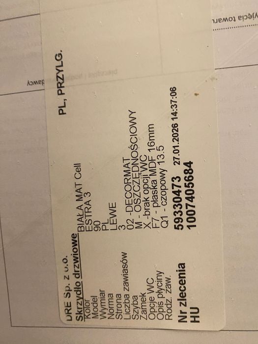 Drzwi 90 wewnętrzne lewe DRE