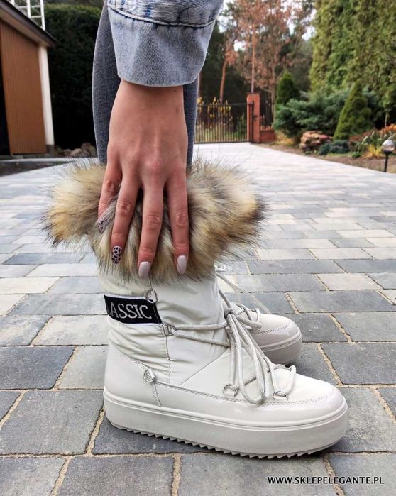 BEŻOWE śniegowce Z FUTERKIEM ocieplane CIEPŁE moon  36-41