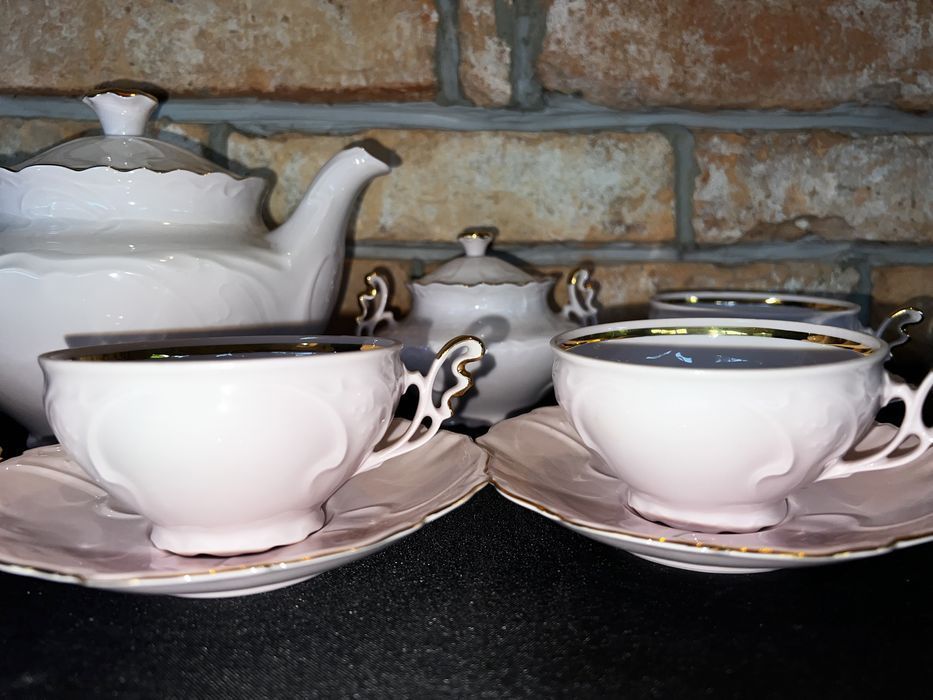 Porcelana czeska różowy serwis dla 6 os. Czechosłowacja h&c