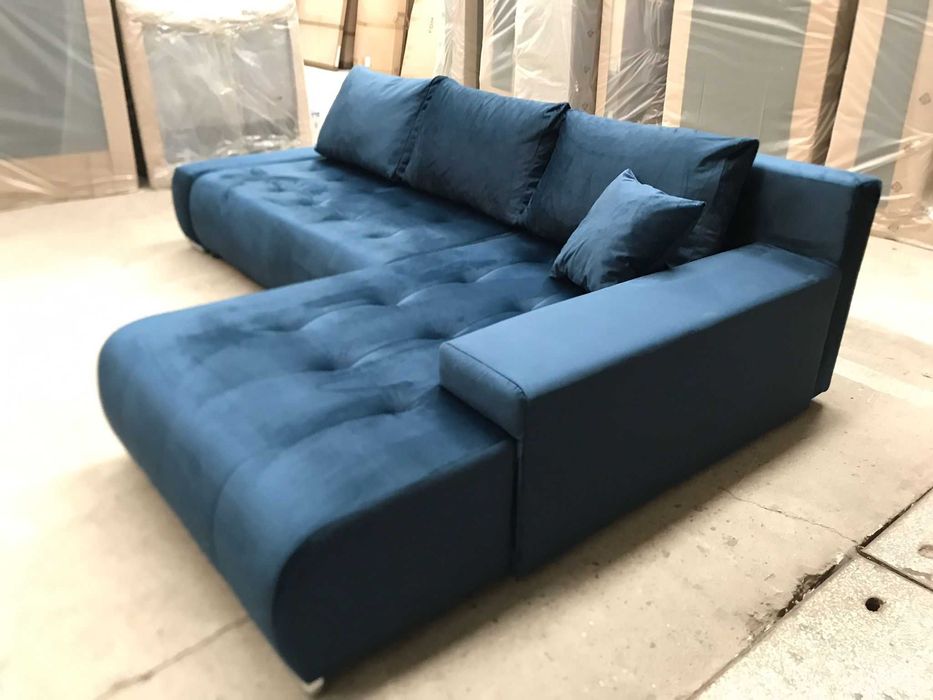 Piękny prawy narożnik z funkcją spania i pojemnikiem na posciel 265cm