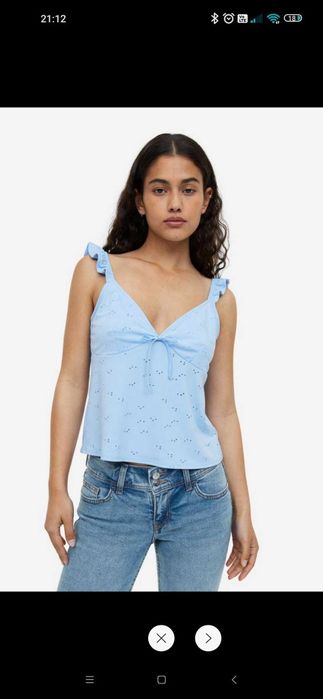 Nowy piękny top H&M baby blue falbanki motylkowe M odkryte plecy