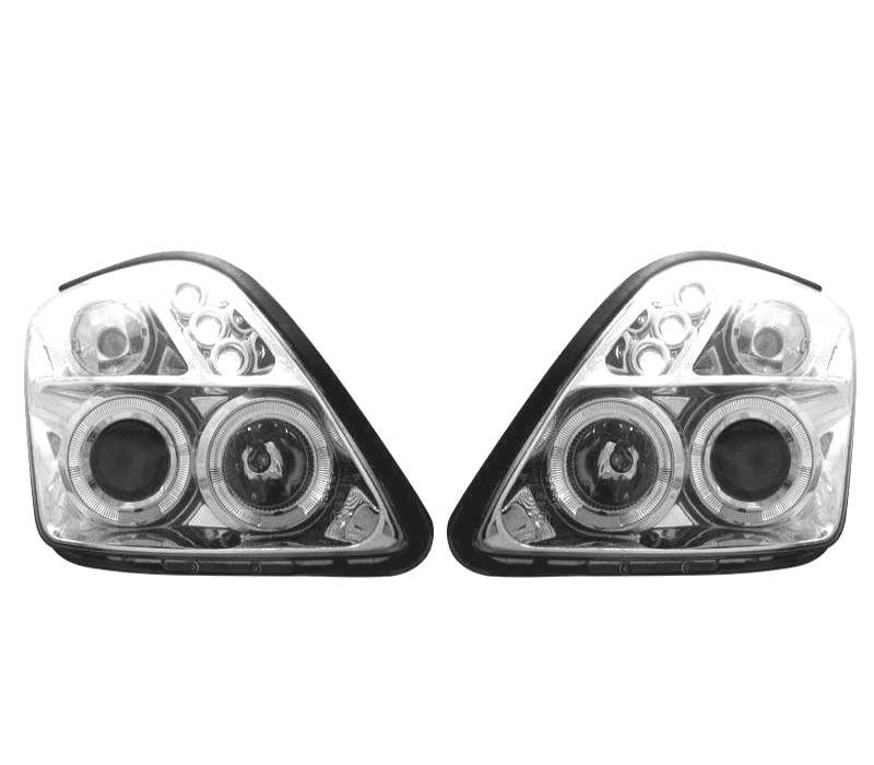 FARÓIS FRONTAIS SUKUZI SWIFT 05-10 ANGEL EYES FUNDO CROMADO