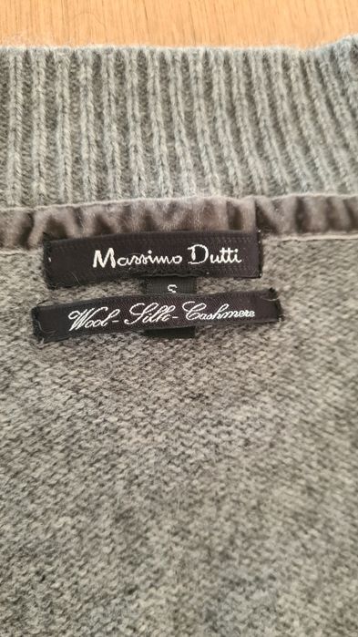 Sweter Kardigan Massimo Dutti. Kaszmir Jedwab Wełna. Szary. Rozmiar S