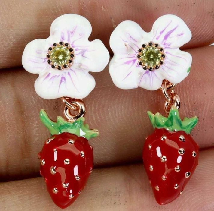 Серьги с эмалью и cz цирконами