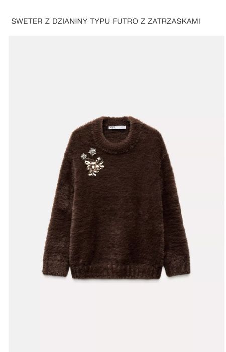 ZARA Sweter czekoladowy z broszkami L