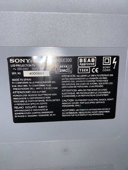 TV Sony KF-60SX300