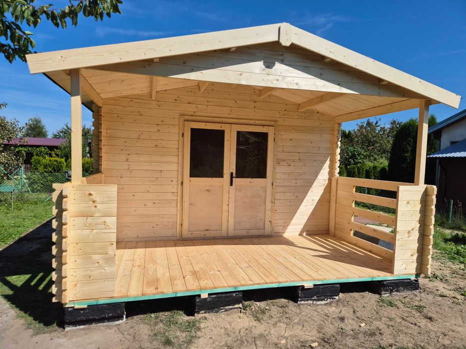 Od RĘKI drewniany domek LETNISKOWY+TARAS*24m*6x4*ściany z balika 34 mm