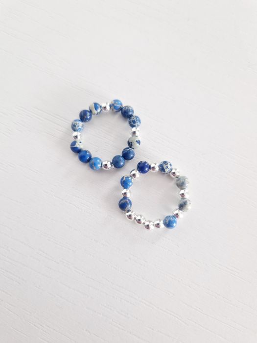 Bransoletka jaspis cesarski 4 mm hematyt pierścionek komplet