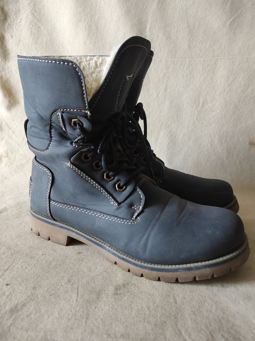 Buty zimowe ocieplane trapery damskie granatowe ciepłe futerko 37/23,5