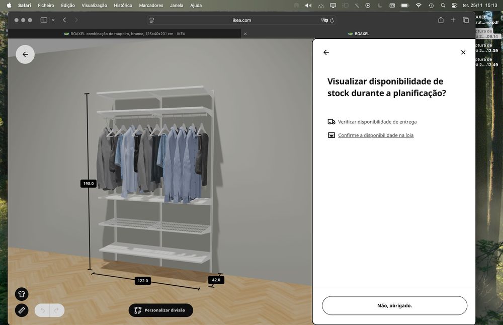 Estrutura de Roupeiro IKEA BOAXEL 122x42x198 cm