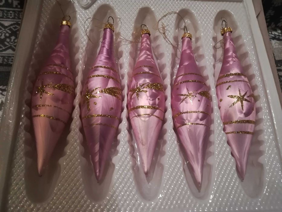 BOMBKI szklane złoty czerwony zielony SOPLE różowe CZUBEK na choinkę