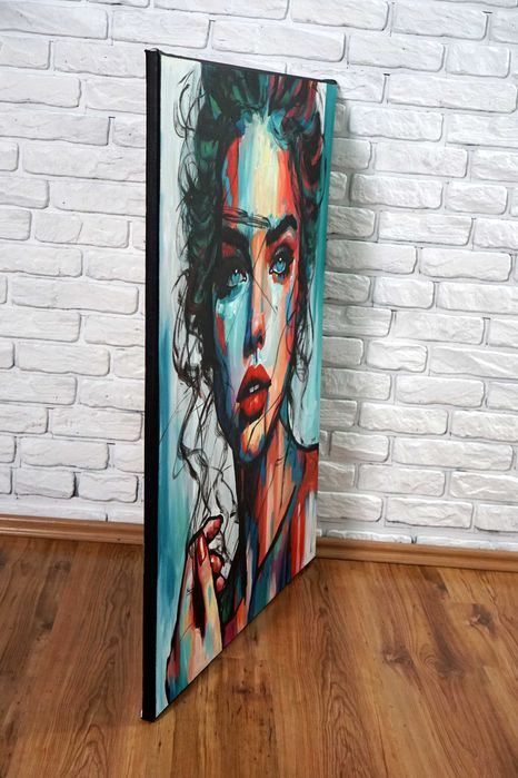 Duży obraz 80x100 ręcznie malowany akryl na płótnie abstrakcja portret