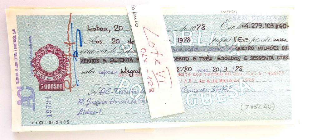 Cheques bancários da década de 1970, Portugal   Лот 128
