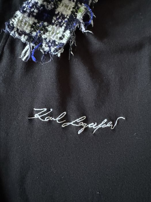 Karl Lagerfeld czarna koszulka polo r. M tweedowy kołnierzyk