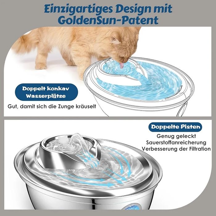 GoldenSun Fontanna dla kotów, stal nierdzewna,