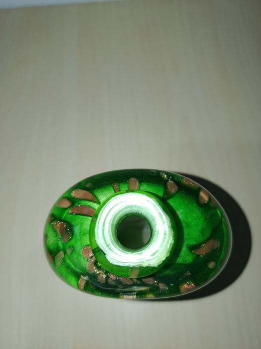 Vaso de Vidro Artístico Italiano Crisalcor – Verde com Detalhes Cobre,