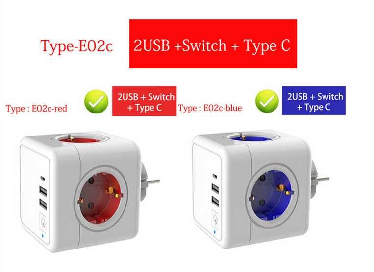 Мережевий фільтр (трійник) PowerCube - 4 розетки, 2 USB, 1 Type C