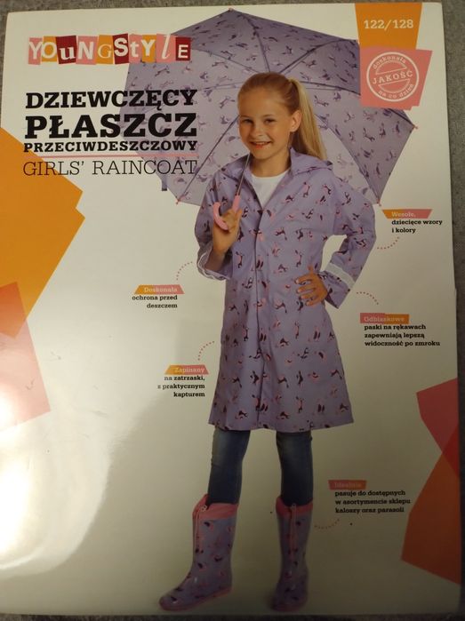 Płaszcz przeciwdeszczowy dziewczęcy rozm.122/128
