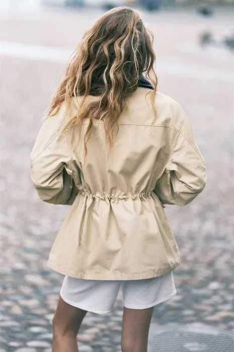 Kurtka parka z diagonalu z kołnierzem M nowa kole beżowa PROMOCJA