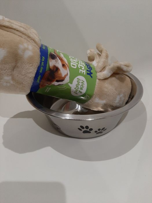 Conjunto manta + comedouro em inox