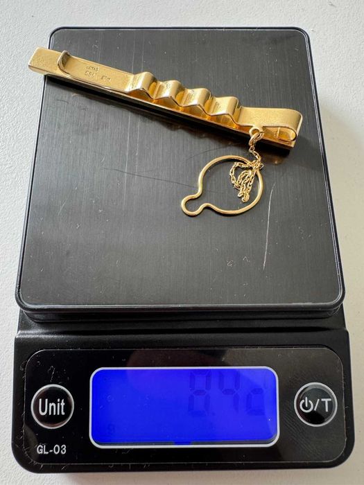 Clipe de gravata em ouro maciço 14K - 8,4g -