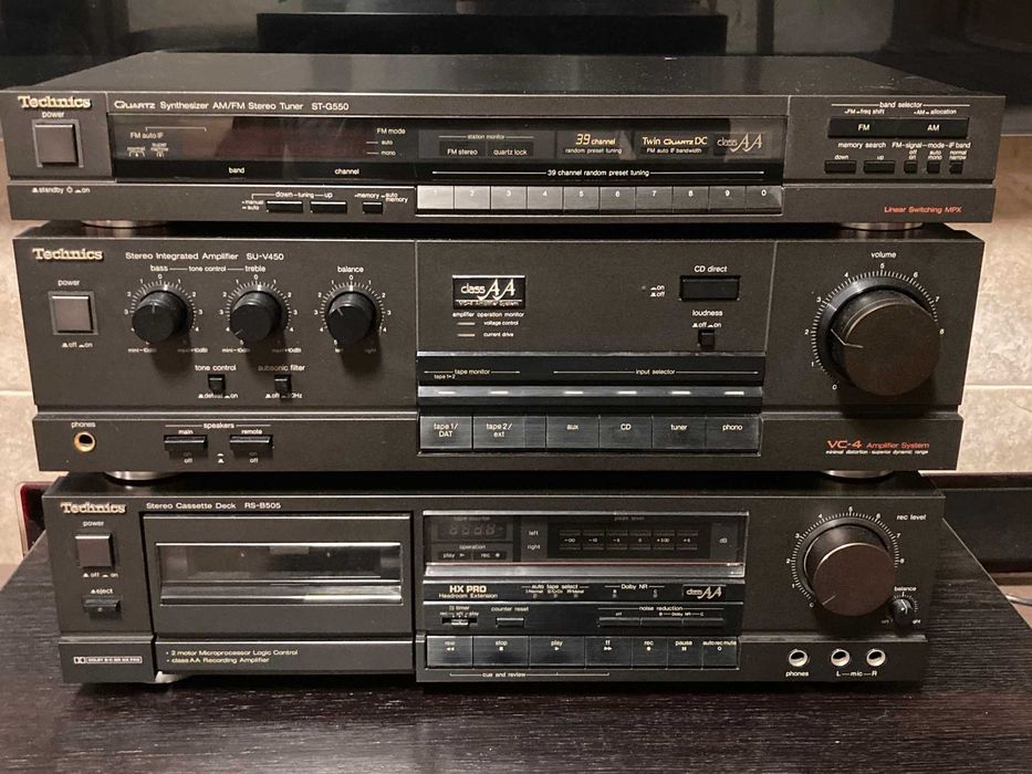 Technics wzmacniacz, tuner, magnetofon; wieża z "Pewexu"
