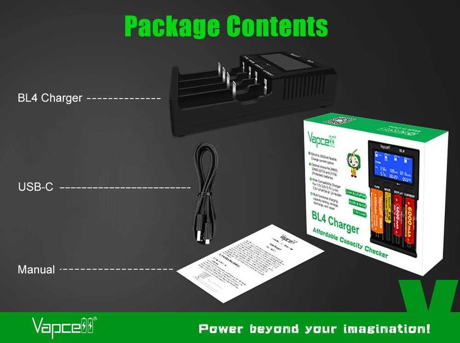 VAPCELL BL4 Зарядний пристрій Гарантія Li-ion 1.5V 3.7V NiMH LiFePO4
