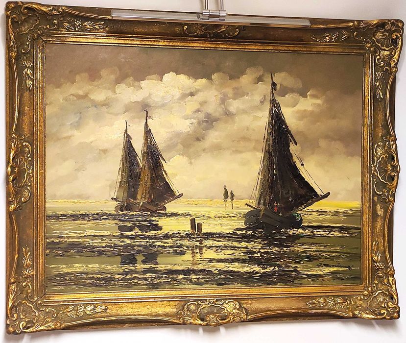 Obraz olejny 60x80 cm JEAN COUNE "Kutry na Morzu Północnym"