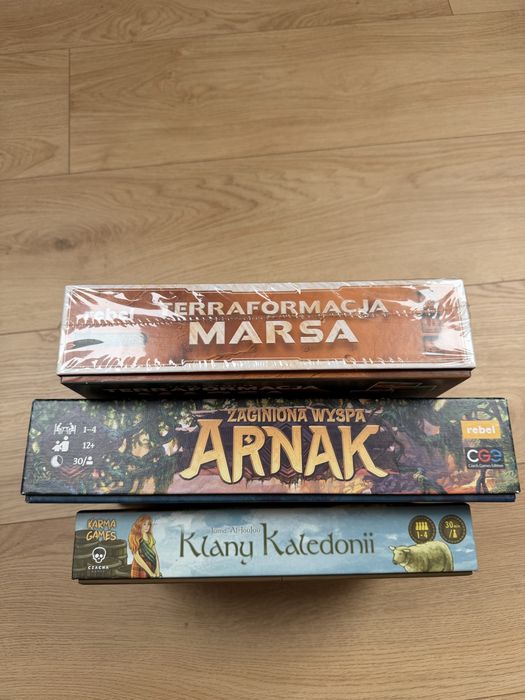 Pudełka po grach Terraformacja Marsa, Klany Kaledonii, Zaginiona Wyspa Arnak